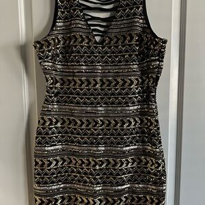Gianni Bini Black and Gold Mini Sequin Dress